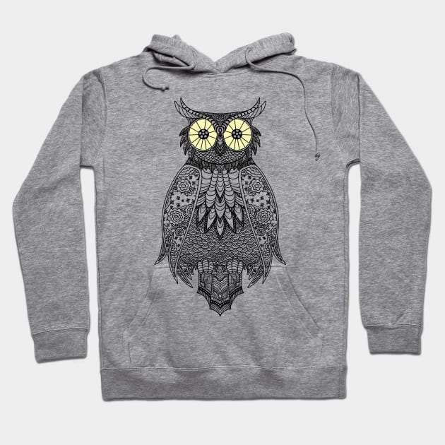 Owl Lineart Black Hoodie by ChePanArt